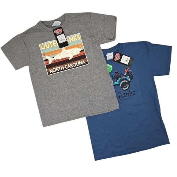 Kids NC Outer Banks Graphic T-Shirts Gray & Blue Size M - Picture 1 of 8